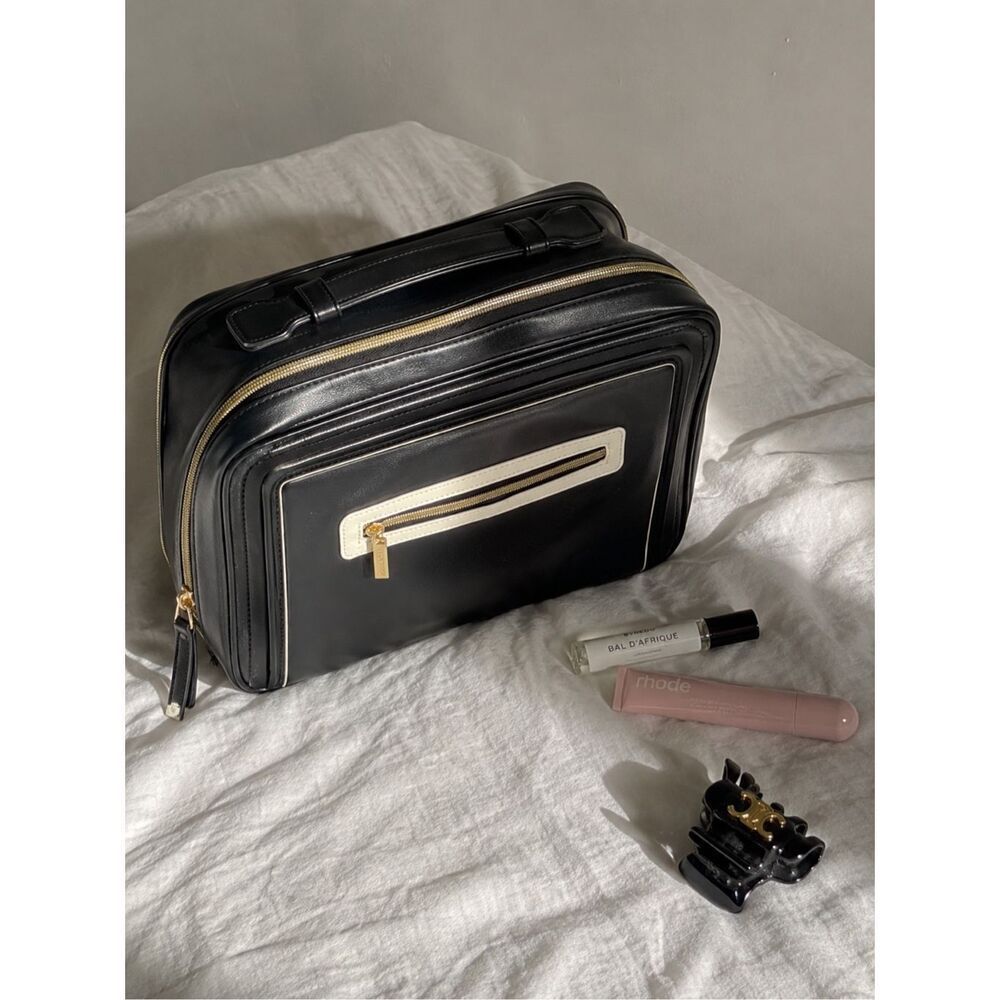 Estée Lauder Black White Makeup Bag Cosmetic Train Case Travel Vanity Organizer
